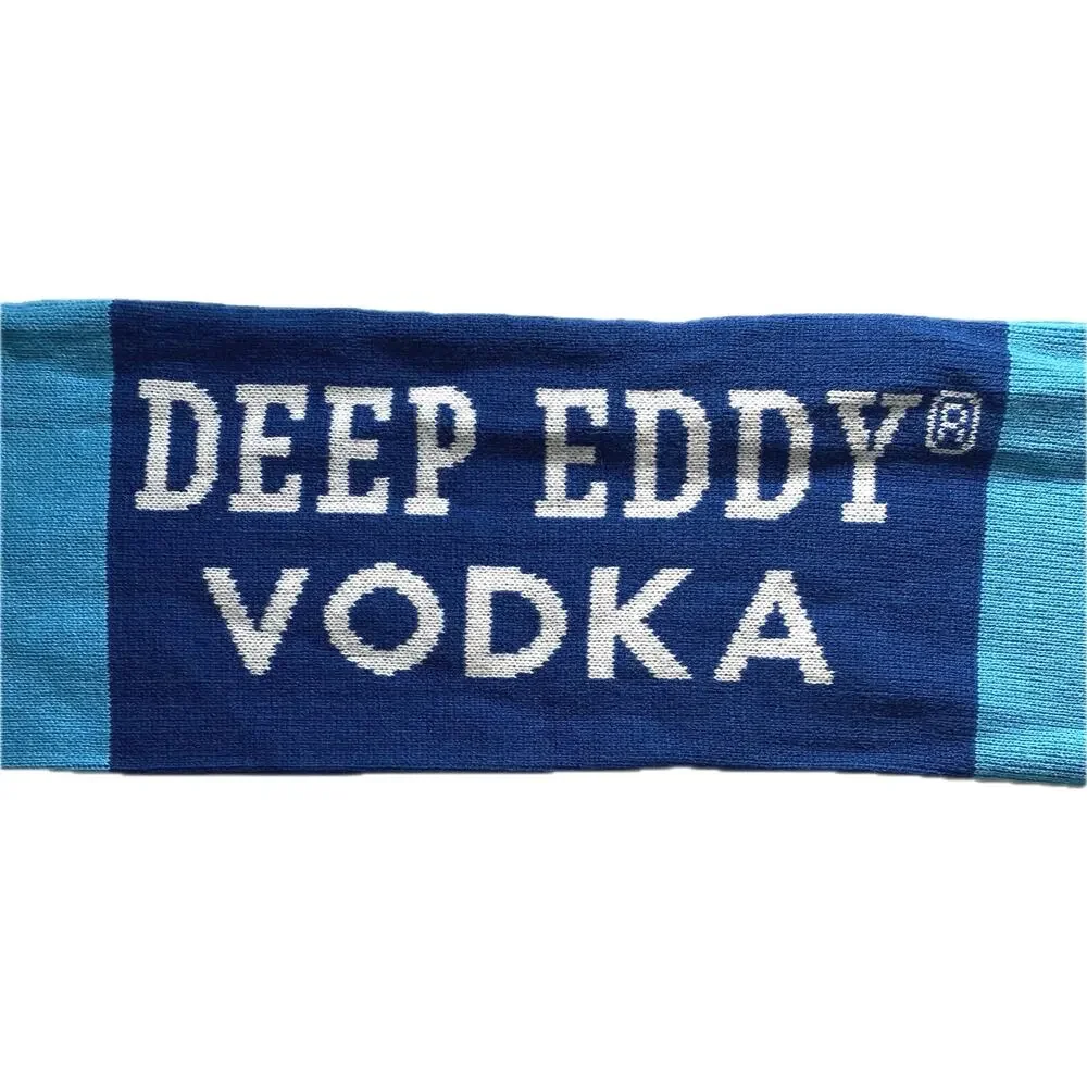 NEW DEEP EDDY VODKA Winter Striped Knit Scarf w Fringe & Embroidered‎ Patches